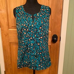 Size M Leopard Print Sleeveless Top Teal Black Tan